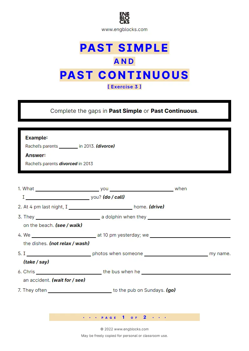 Grammar Worksheet: Past Simple and Past Continuous — Exercise 3