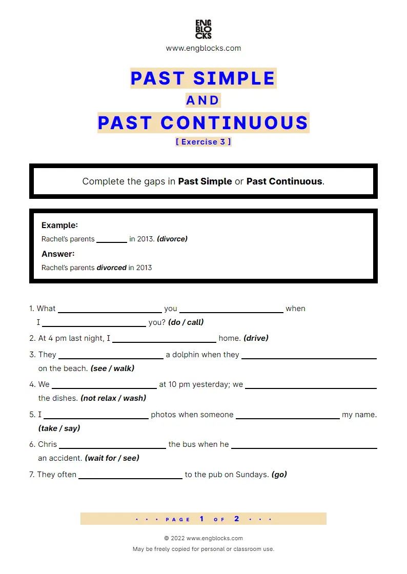 Grammar Worksheet: Past Simple and Past Continuous — Exercise 3