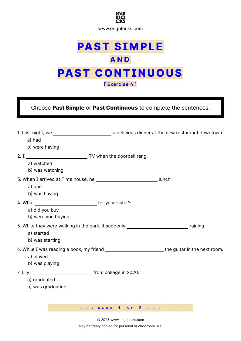 Grammar Worksheet: Past Simple and Past Continuous — Exercise 4