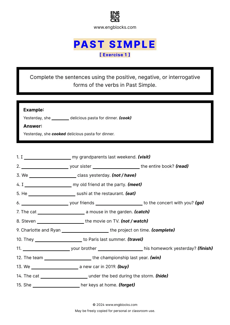 Grammar Worksheet: Past Simple — Exercise 1