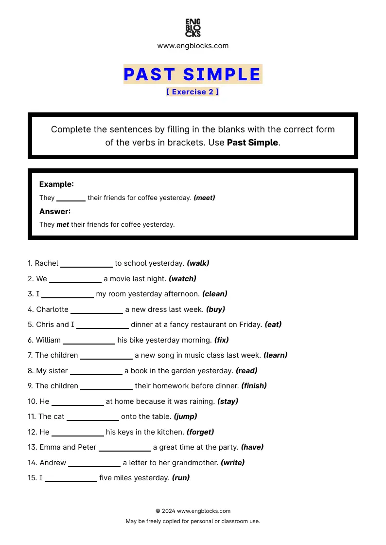 Grammar Worksheet: Past Simple — Exercise 2