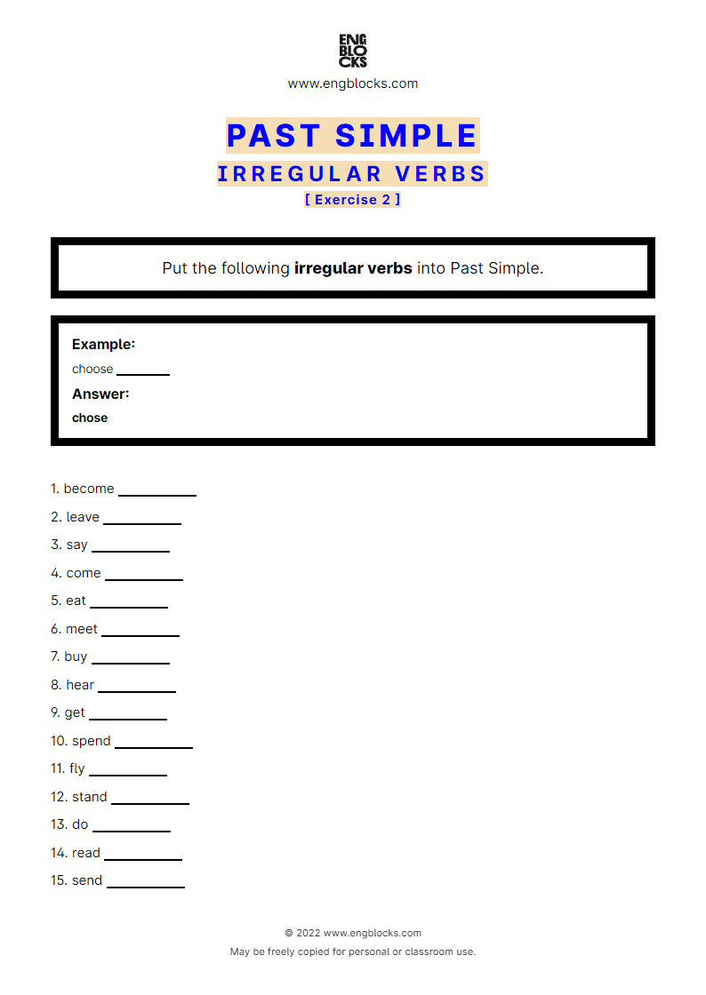 Grammar Worksheet: Past Simple — irregular verbs — Exercise 2