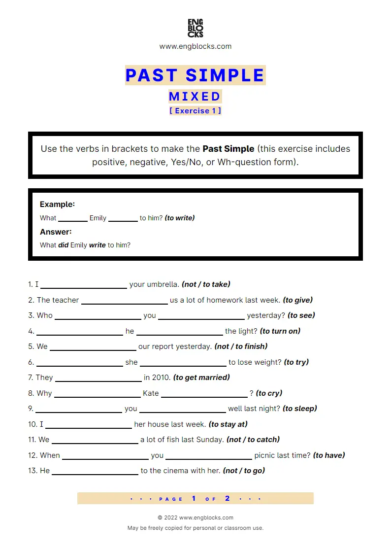 Grammar Worksheet: Past Simple — Mixed