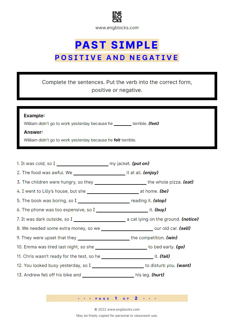 Simple Past Tense  Examples & Exercises