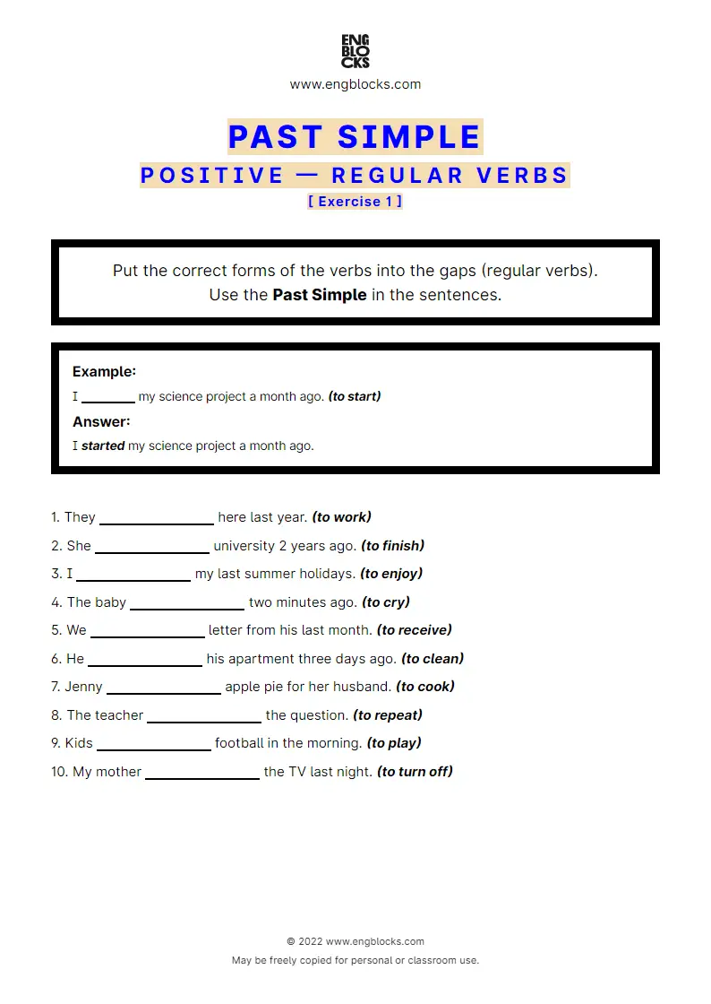 Grammar Worksheet: Past Simple — Positive — regular verbs — Exercise 1