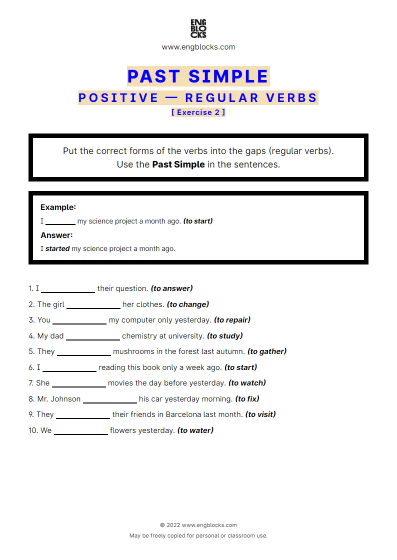 Grammar Worksheet: Past Simple — Positive — regular verbs — Exercise 2