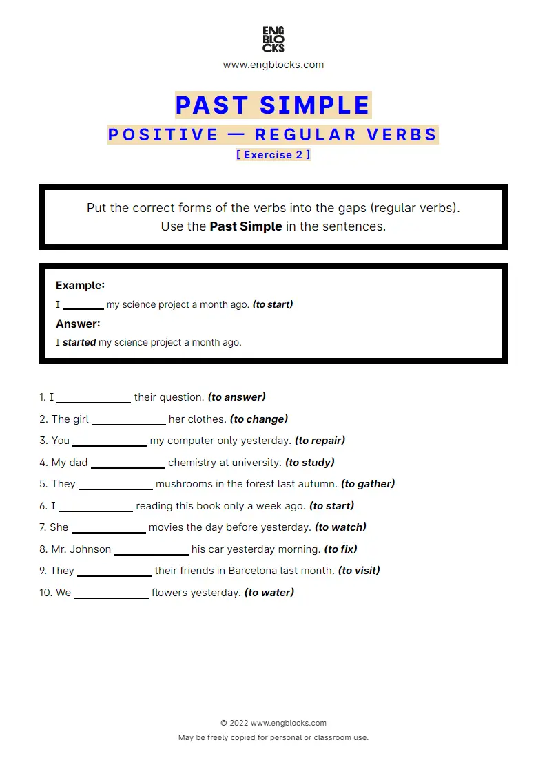 Grammar Worksheet: Past Simple — Positive — regular verbs — Exercise 2