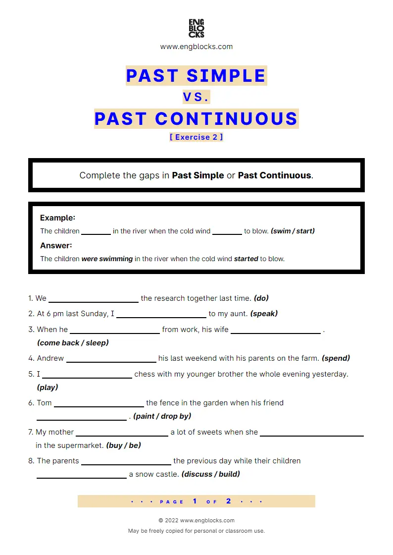 Grammar Worksheet: Past Simple vs. Past Continuous — Exercise 2