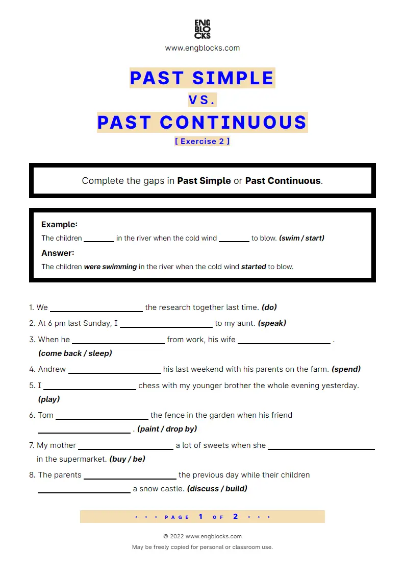 Grammar Worksheet: Past Simple vs. Past Continuous — Exercise 2