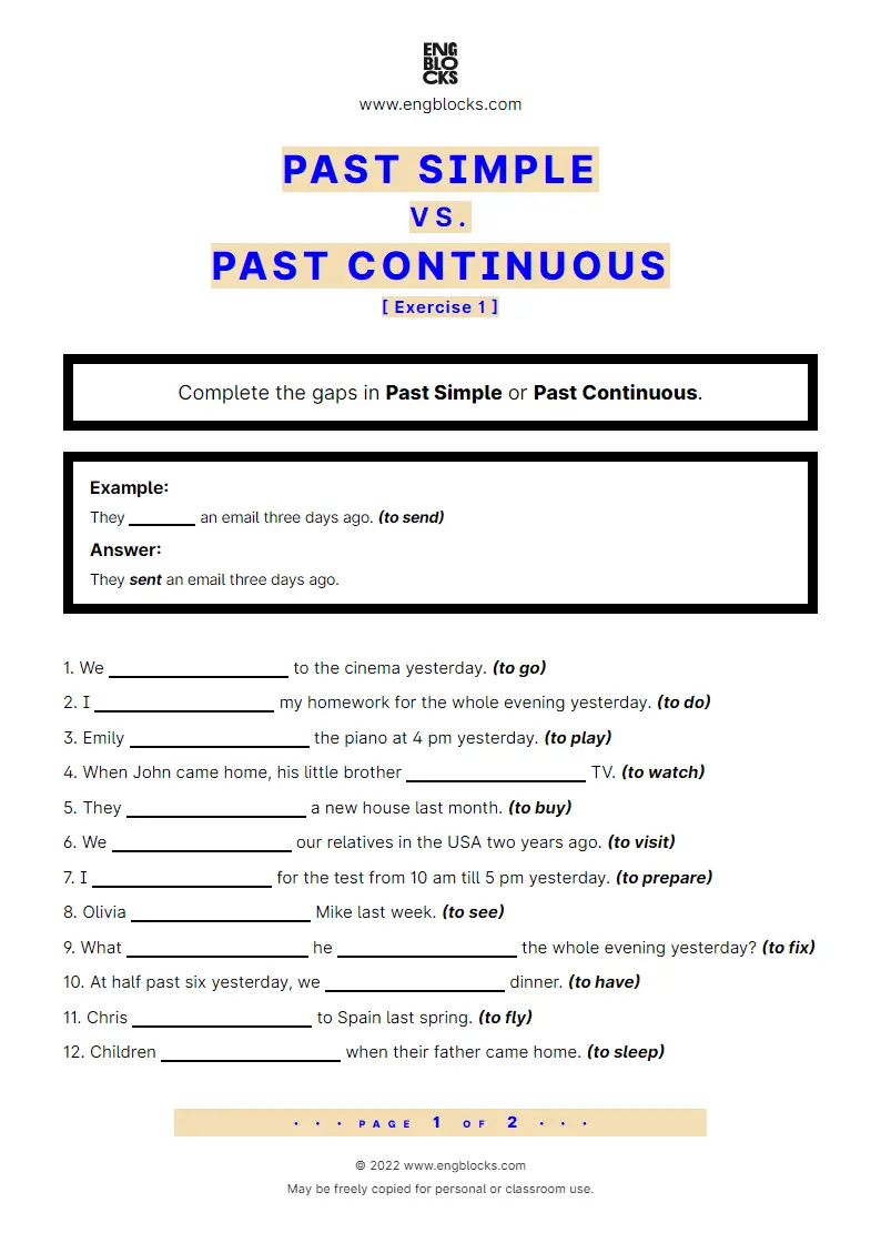 Grammar Worksheet: Past Simple vs. Past Continuous