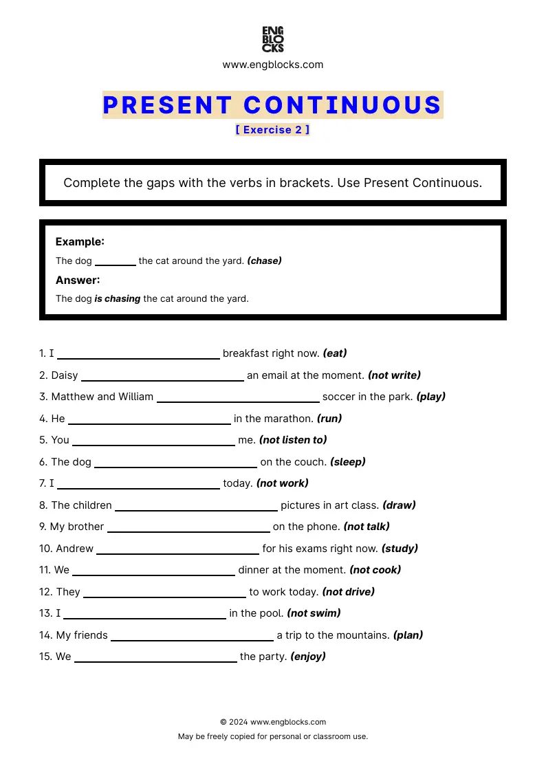 Grammar Worksheet: Present Continuous — Exercise 2