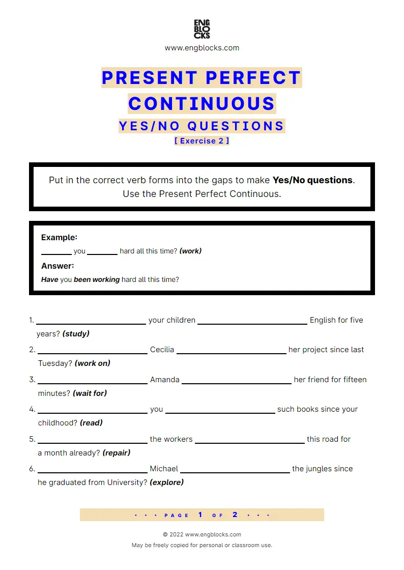 present-perfect-continuous-yes-no-question-exercise-2-worksheet