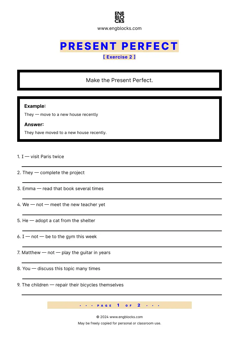 Grammar Worksheet: Present Perfect — Exercise 2