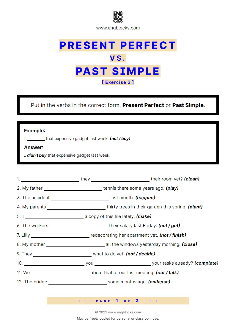 Grammar Worksheet: Present Perfect vs. Past Simple — Exercise 2