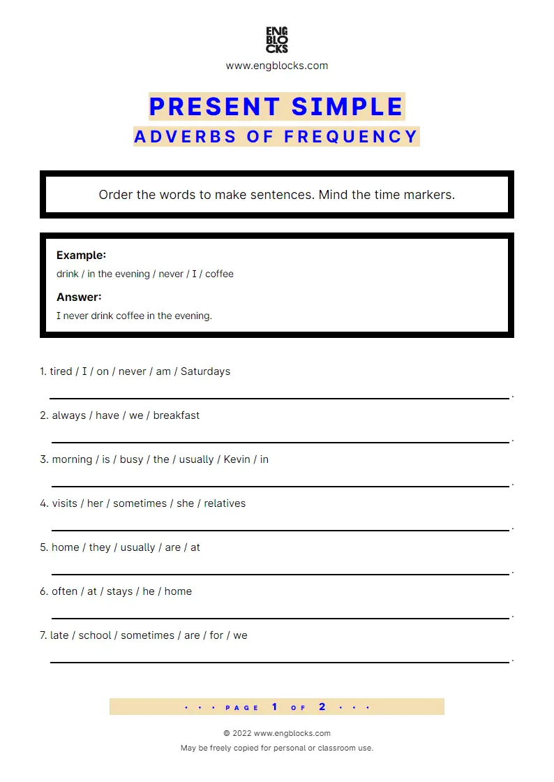 Grammar Worksheet: Present Simple — Adverbs of frequency