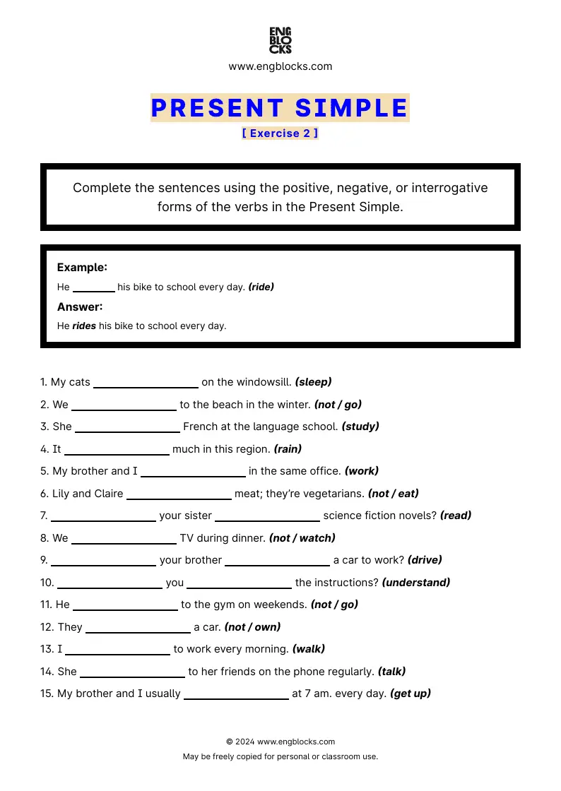 Grammar Worksheet: Present Simple — Exercise 2