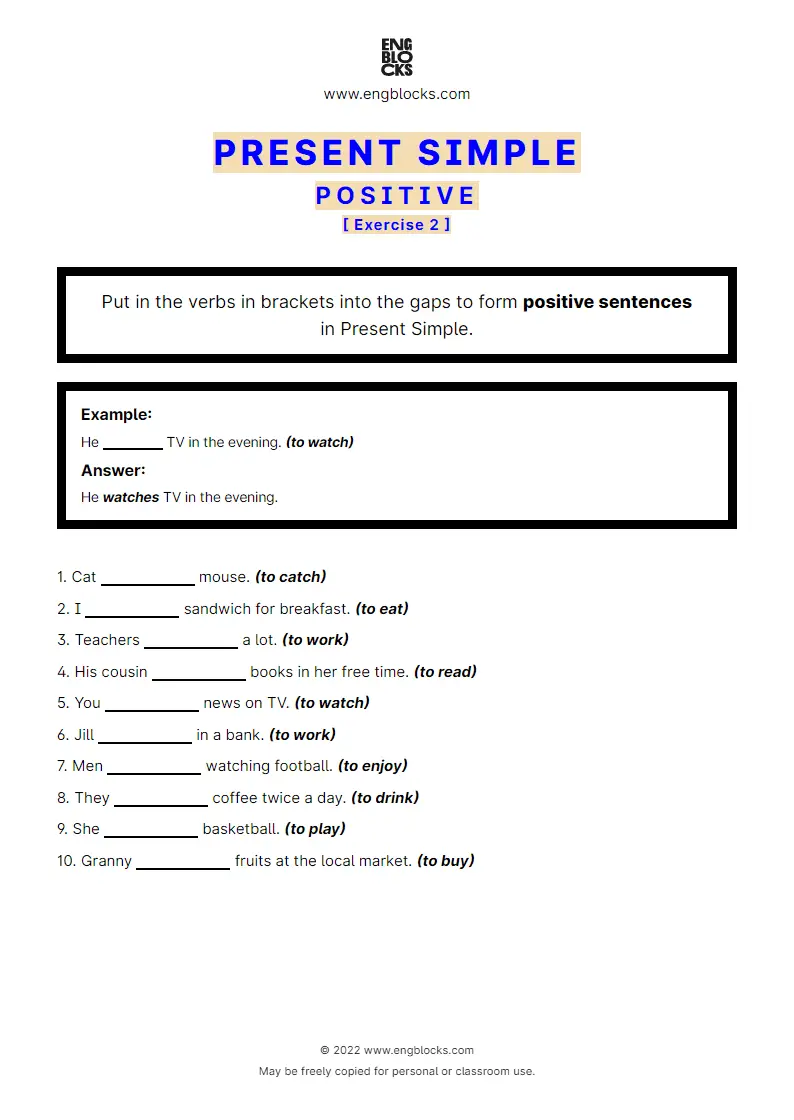 Grammar Worksheet: Present Simple — Positive — Exercise 2