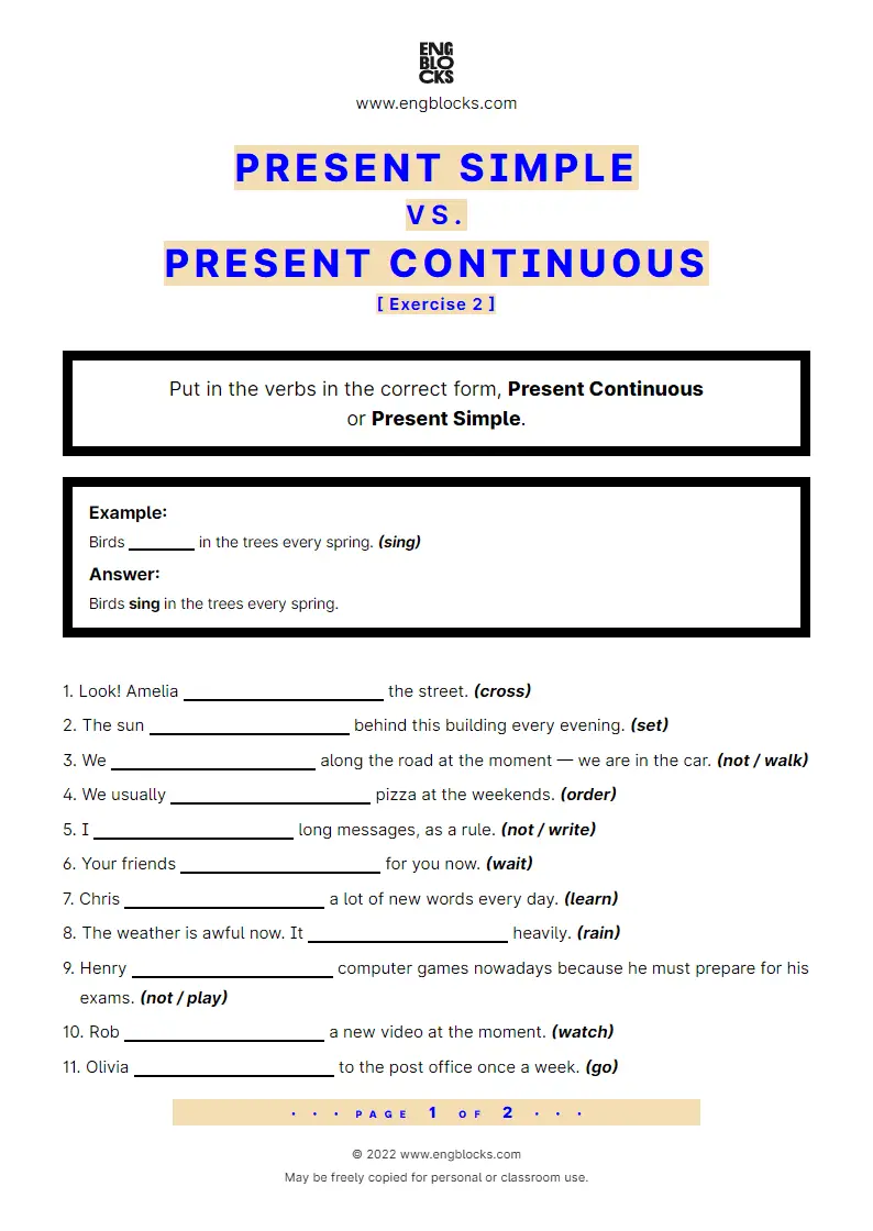 Grammar Worksheet: Present Simple vs. Present Continuous — Exercise 2