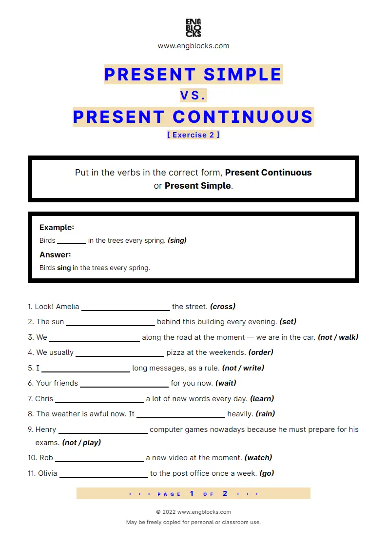 Grammar Worksheet: Present Simple vs. Present Continuous — Exercise 2