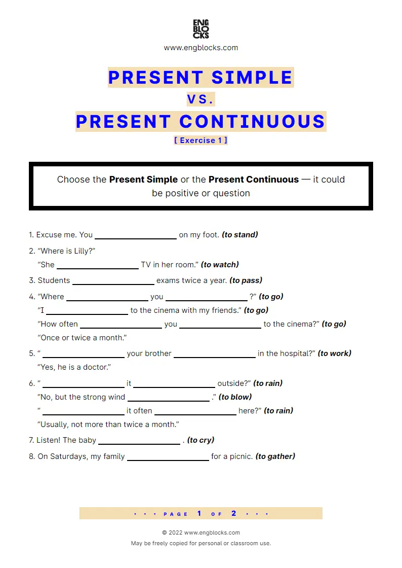 Grammar Worksheet: Present Simple vs. Present Continuous