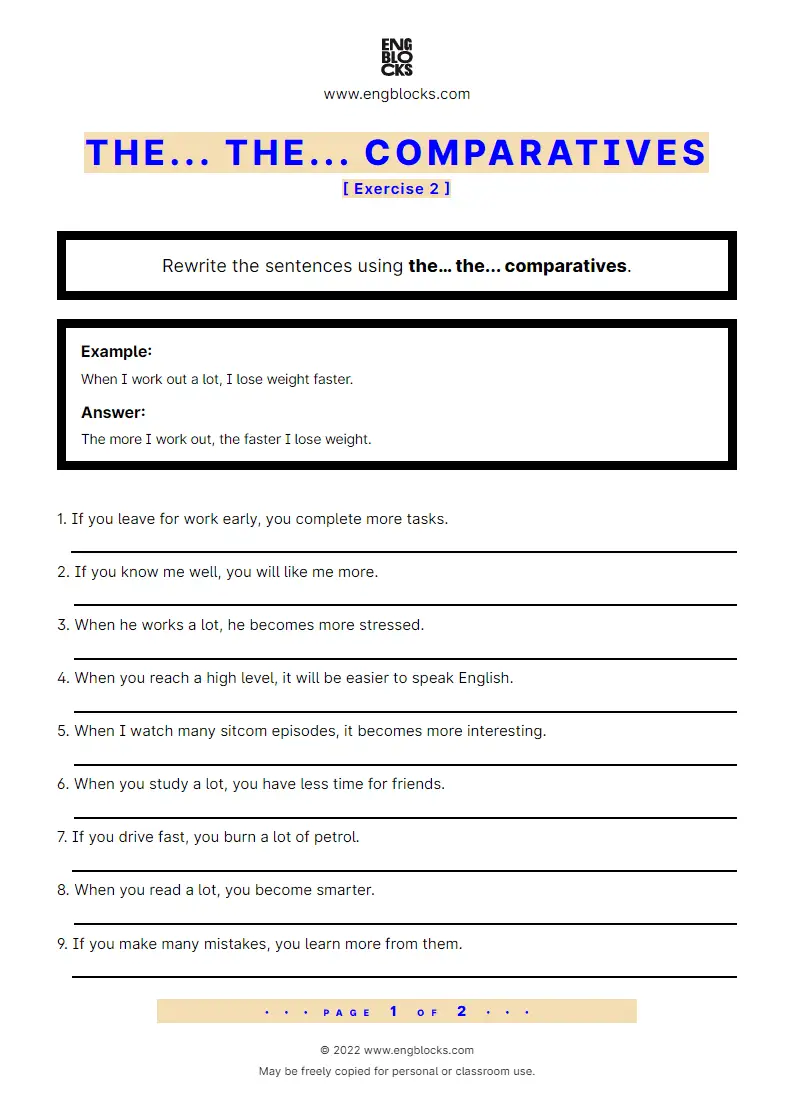 Grammar Worksheet: the... the... comparatives — Exercise 2