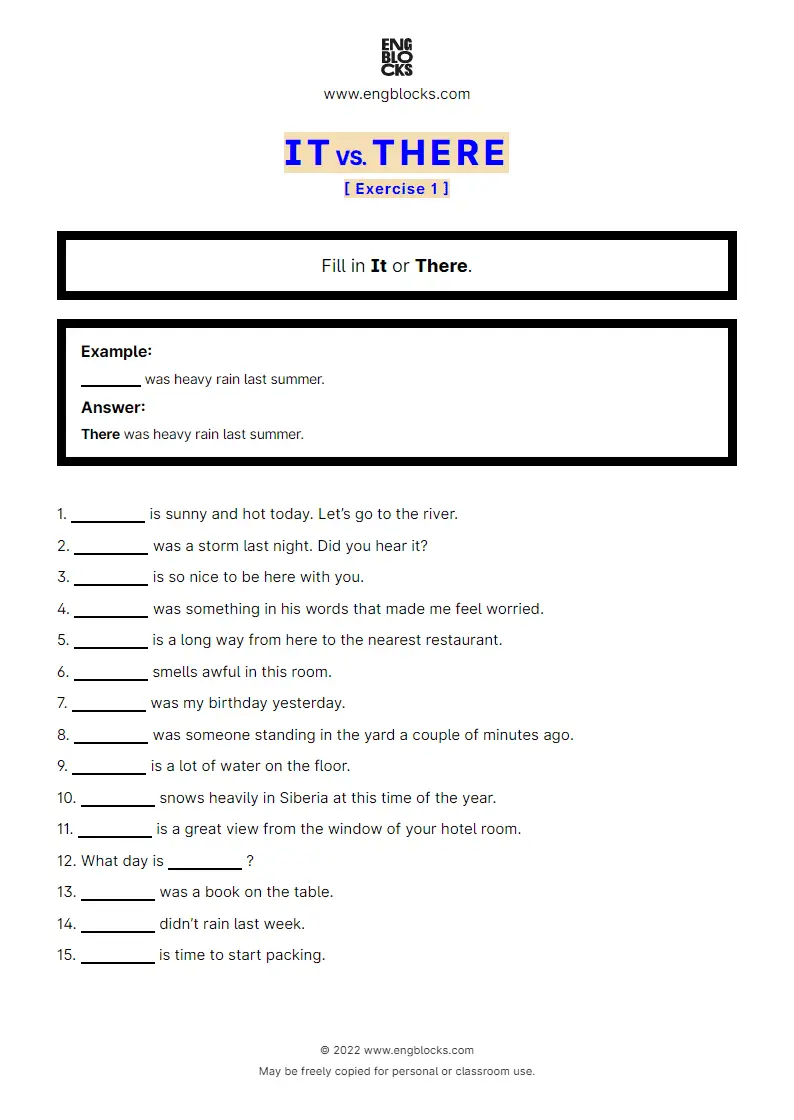 Grammar Worksheet: It vs. There