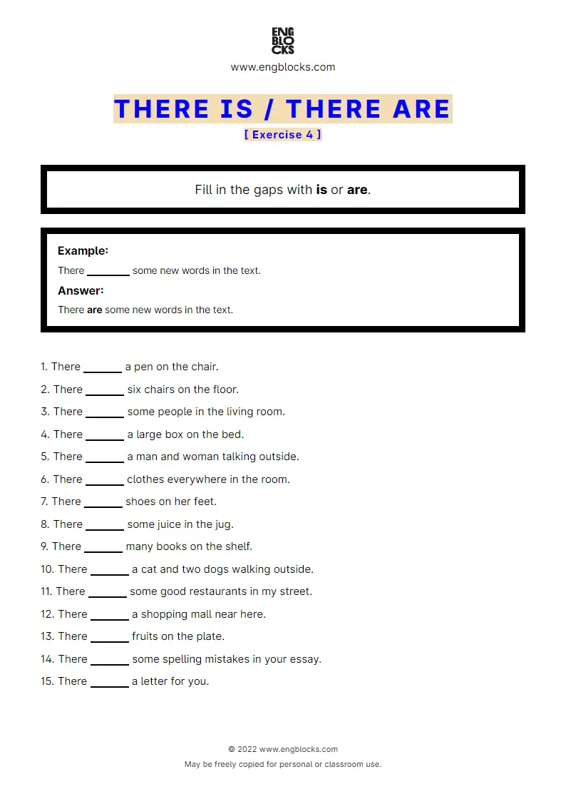 Grammar Worksheet: There is/‌There are — Gap filling