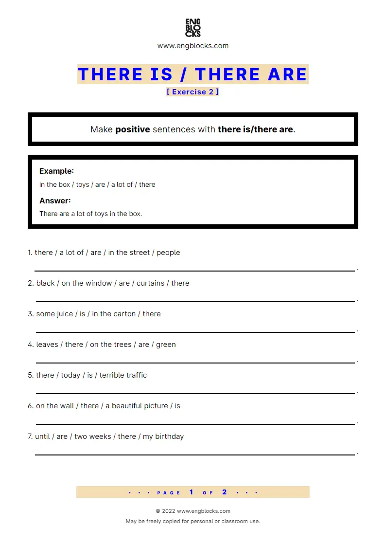 Grammar Worksheet: There is/‌There are — Positive sentence — Exercise 2