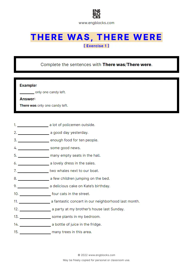 Grammar Worksheet: There was, There were — Exercise 1