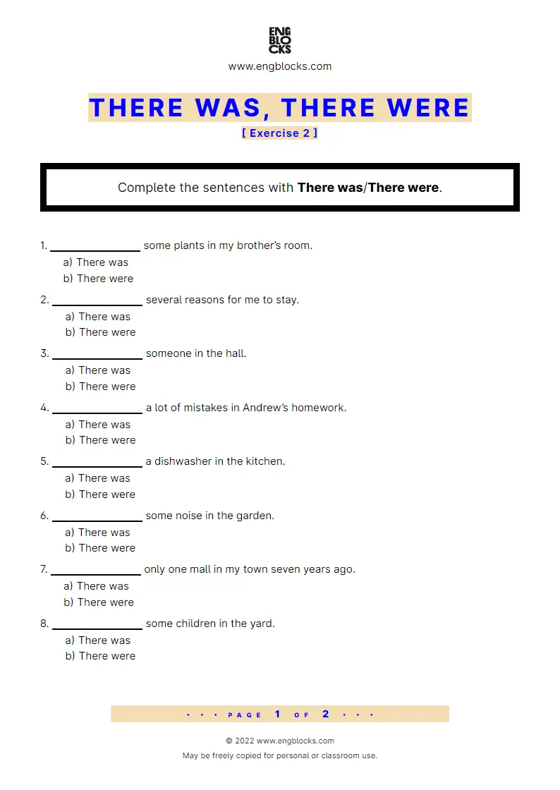 Grammar Worksheet: There was, There were — Exercise 2