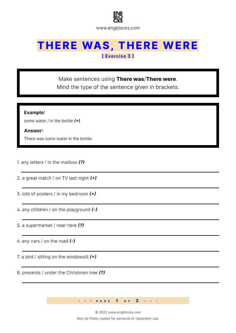 Grammar Worksheet: There was, There were — Exercise 3