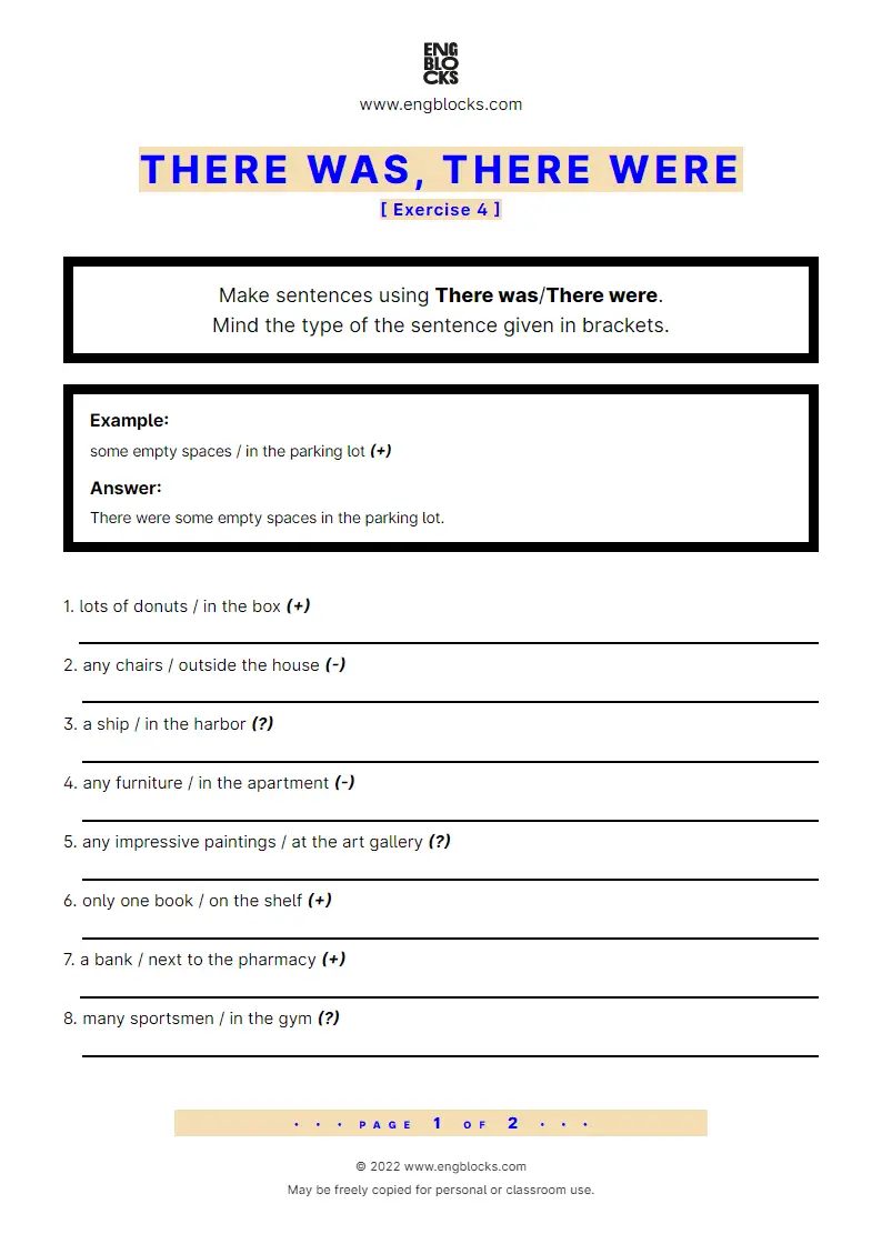 Grammar Worksheet: There was, There were — Exercise 4