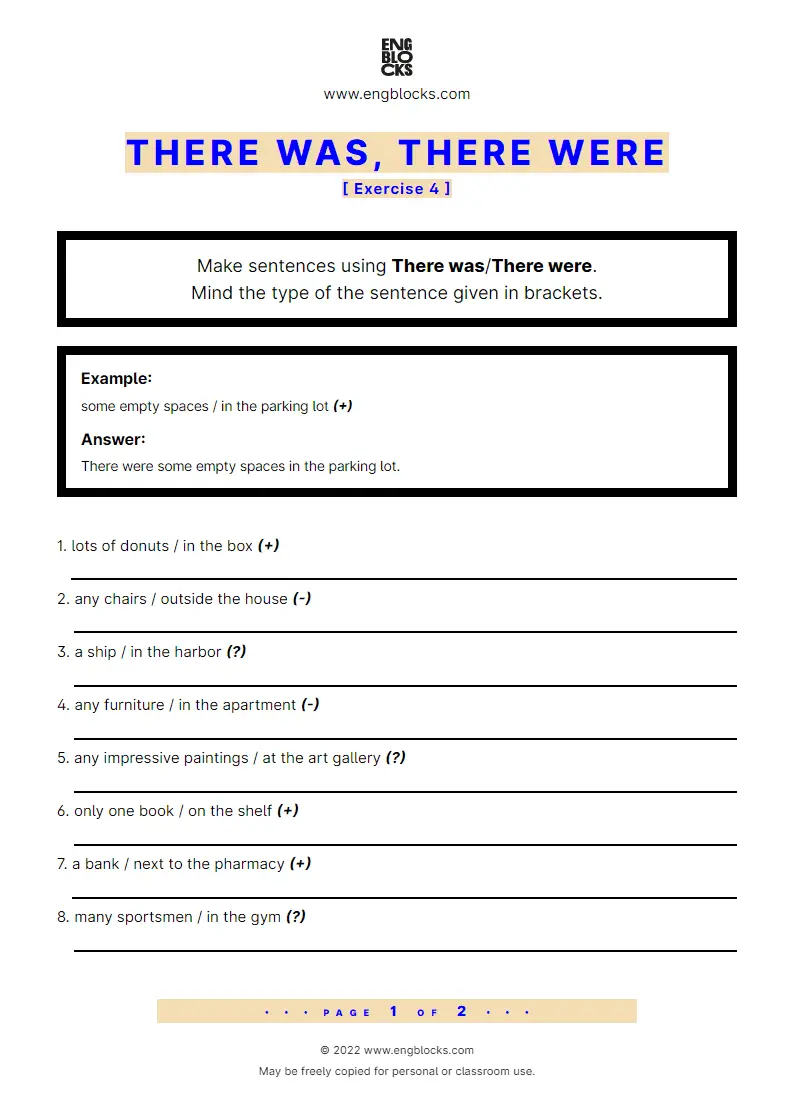 Grammar Worksheet: There was, There were — Exercise 4