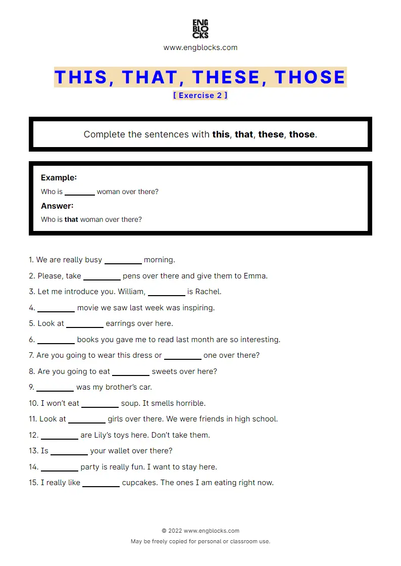 Grammar Worksheet: This, that, these, those — Exercise 2