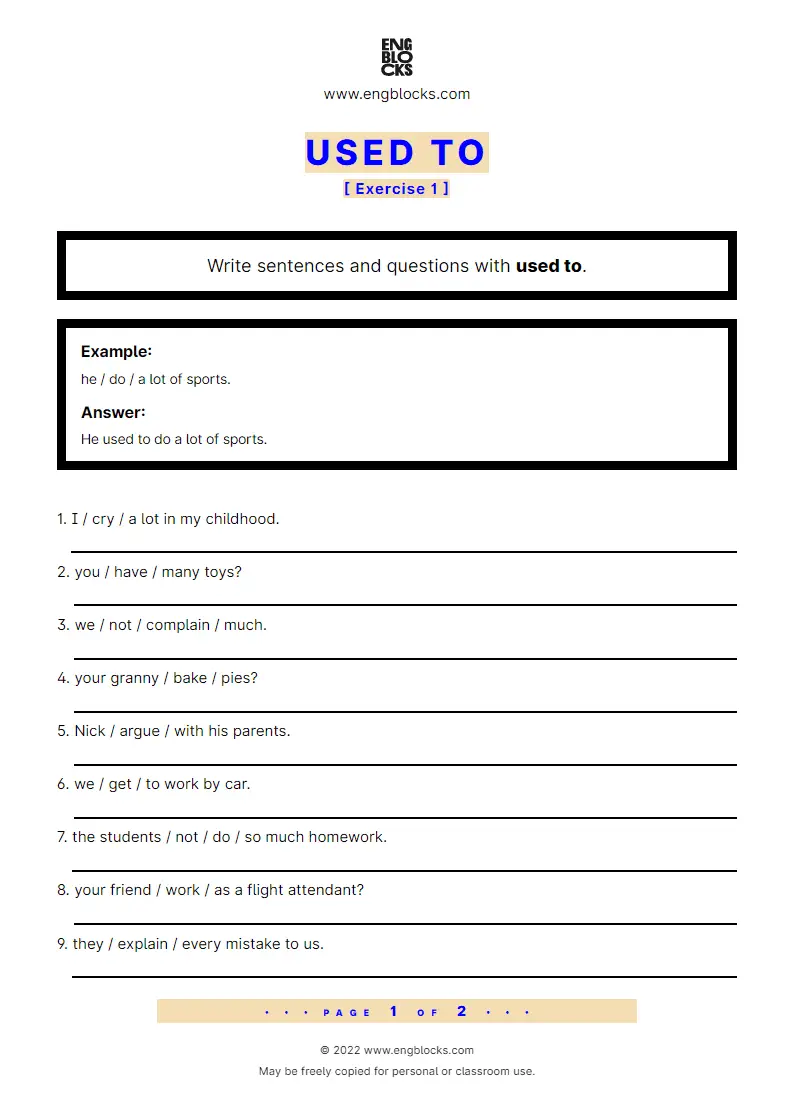 Grammar Worksheet: Used to — Exercise 1
