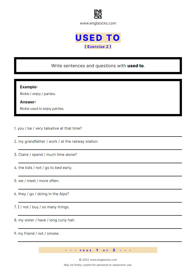 Grammar Worksheet: Used to — Exercise 2