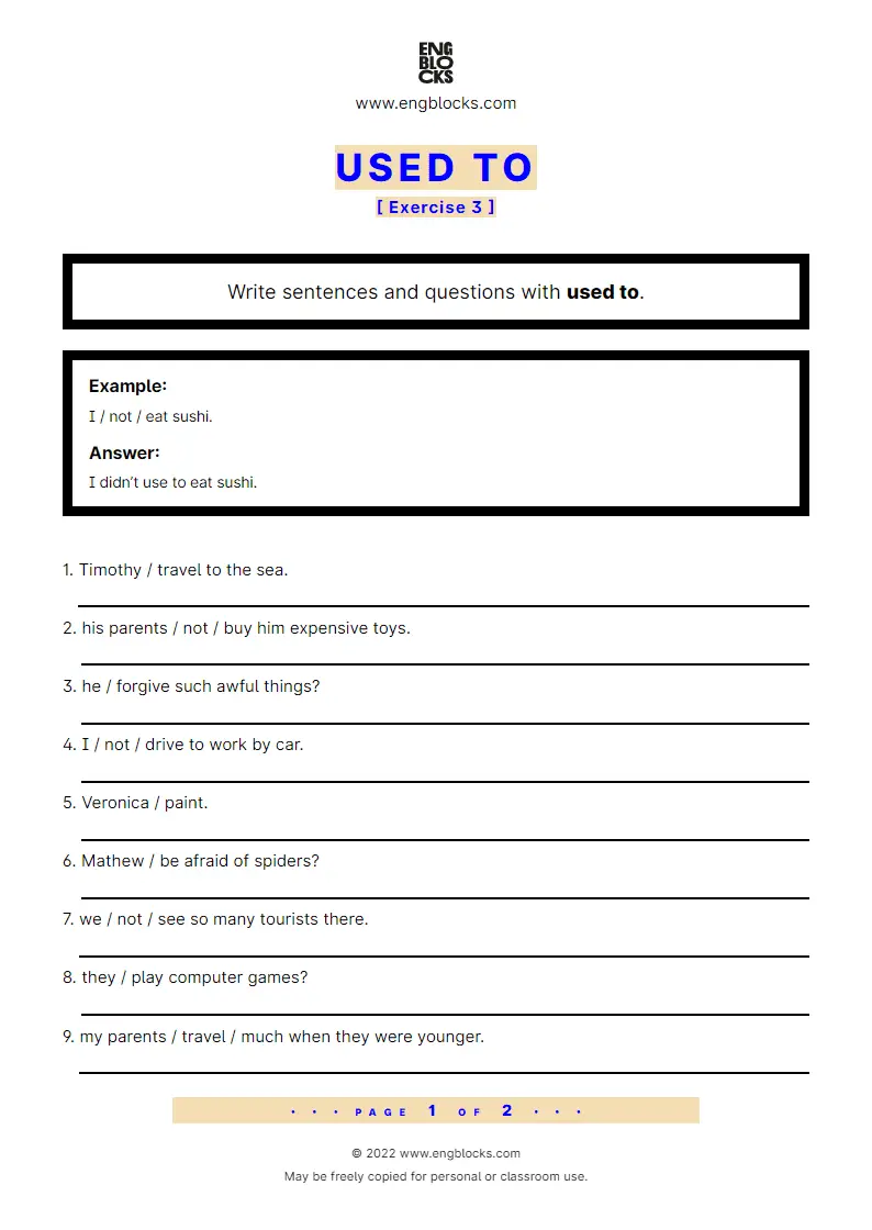 Grammar Worksheet: Used to — Exercise 3