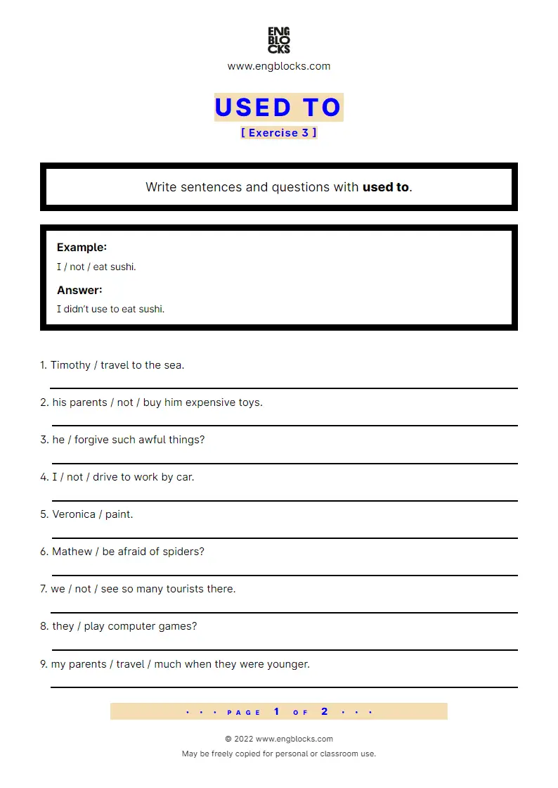 Grammar Worksheet: Used to — Exercise 3