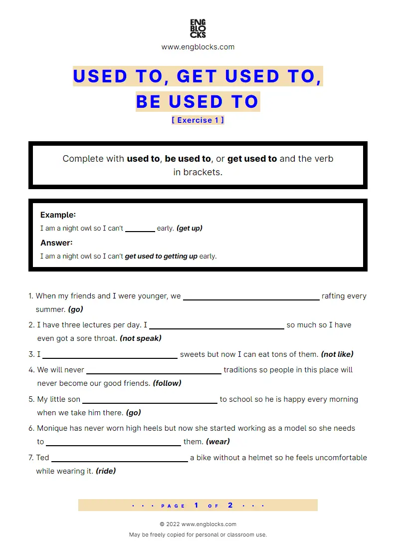 Grammar Worksheet: Used to, Get used to, Be used to