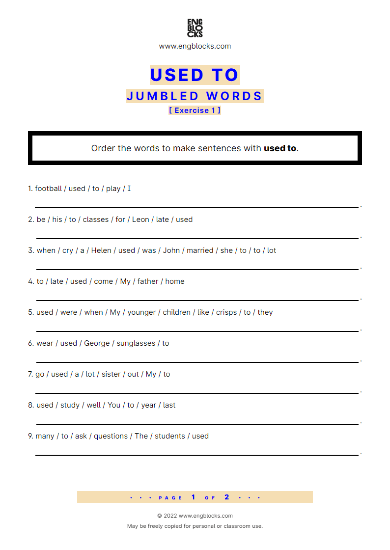 Grammar Worksheet: Used to — Jumbled words