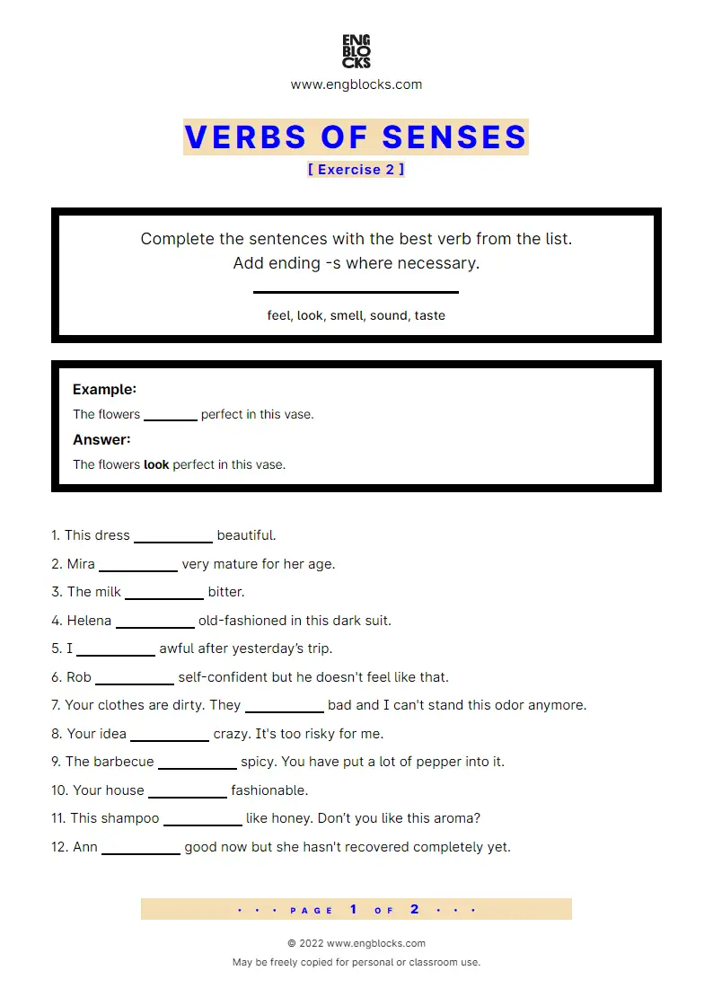 Grammar Worksheet: Verbs of Senses — Exercise 2