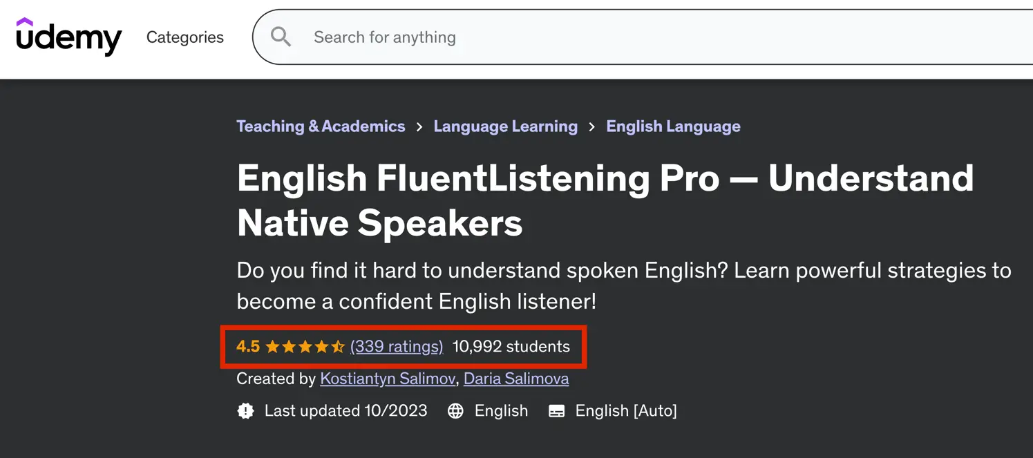 English FluentListening Pro Course Landing Page